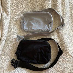 Two Unisex Double Zip Gray & Black Fanny Packs/Belt Bags/Waist Packs